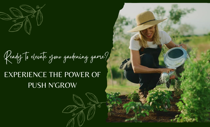 picture of a woman wearing coverall's and a hat watering a vegetable garden on a sunny day